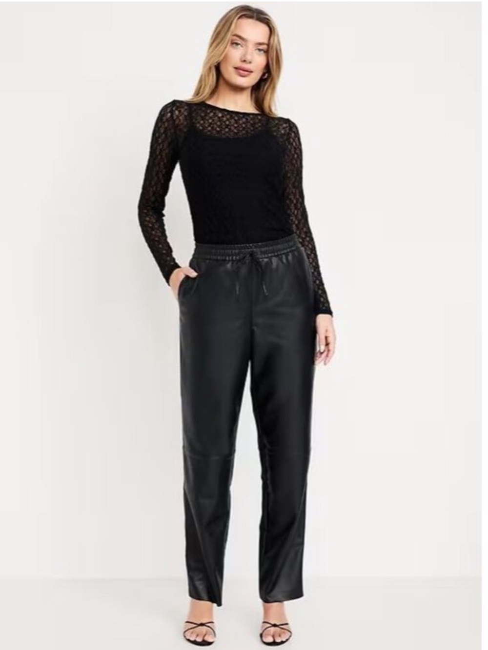 Old Navy Black Faux Leather Joggers with Drawstring Waist